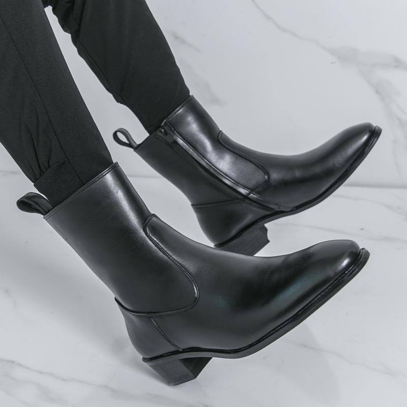 Winter Men Business Chelsea Leather Boots Blackish-brown British Casual Anti-slip Brand Boots Training Boots Sizes 38-46