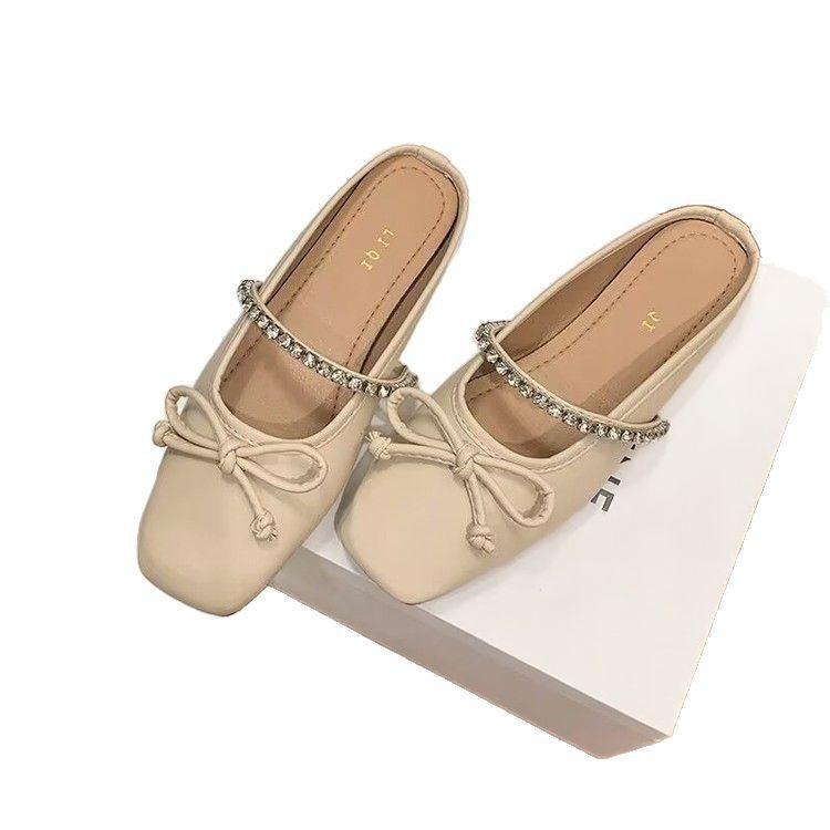 

Лук французский вечерний ветер мешок голова полутапочки женские 2025 весна новая верхняя одежда пустые стразы женская обувь классные тапочки 40