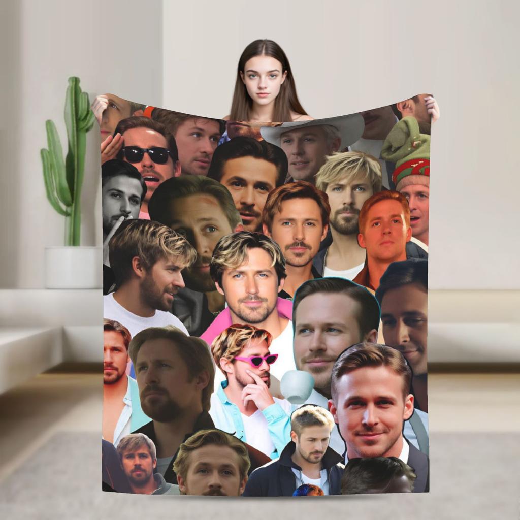 Ryan Gosling Collage Warm Soft Blanket Funny Travel Office Throw Blanket Couch Bed Flannel Bedspread Sofa Bed Cover