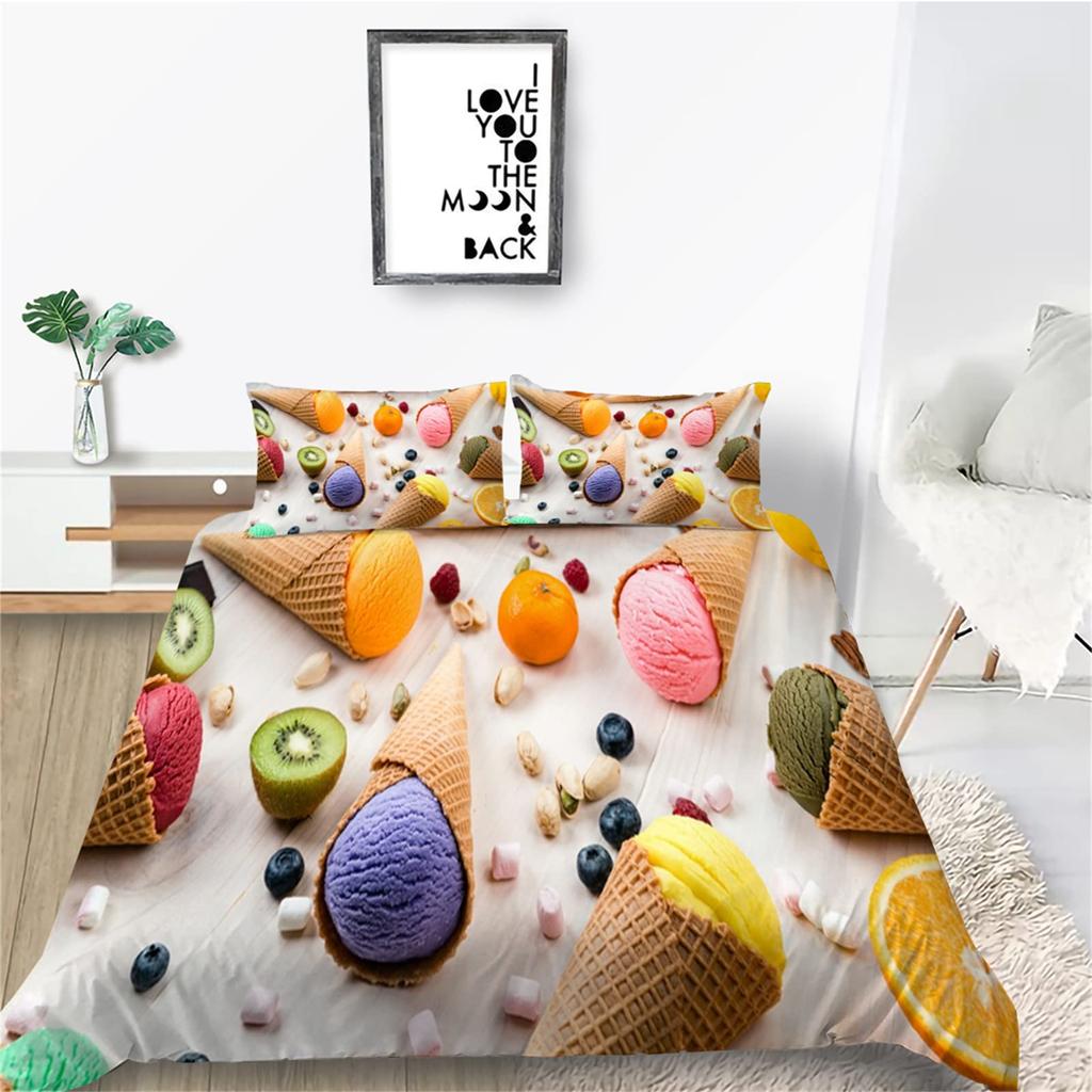 Ice Cream Duvet Cover Set Delicious Food Theme Polyester Quilt Cover King Queen Full Size For Kids Bedding Set With Pillowcase