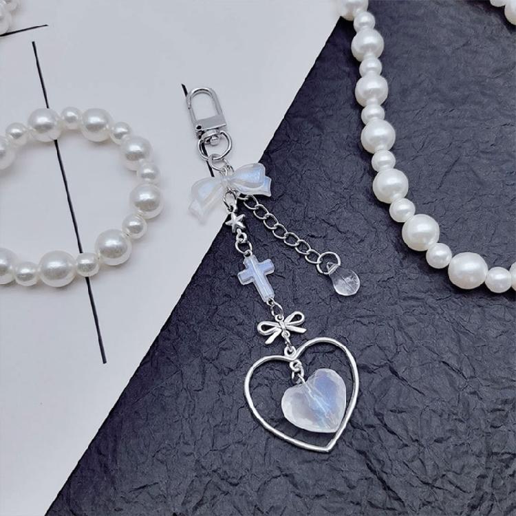 DIY Crystal Heart Phone Strap with Cute Bowknot Wing Heart Phone Strap Keychain