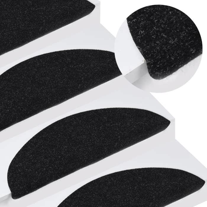 VidaXL Tapis d'escalier autocollants 15 pcs 65x22,5x3,5 cm Noir 136396