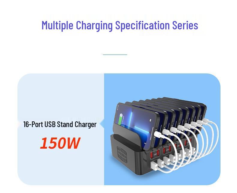 Multi-functional 150W High Power USB Charger with Stand - 7 & 16-Port Phone Holder