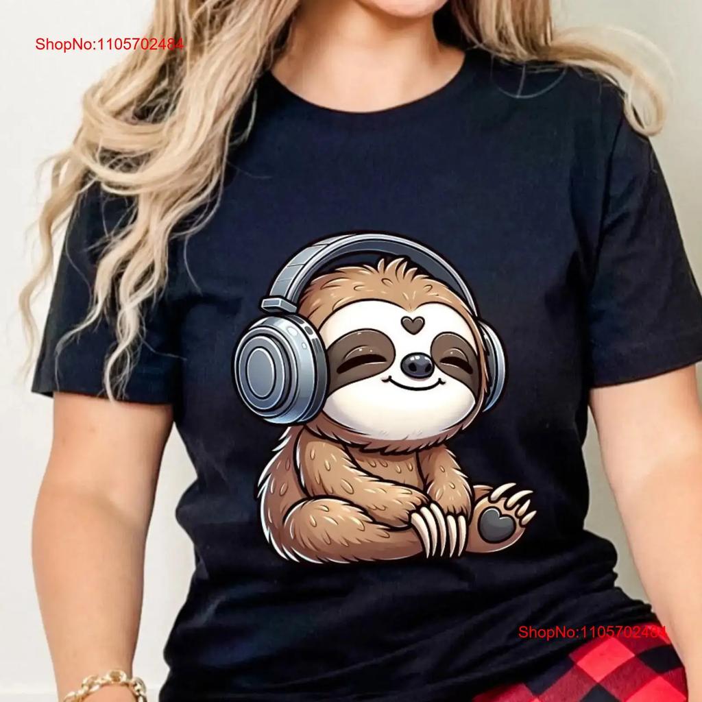 Adorable Cartoon Sloth DJ Music T Shirt Soft Cotton Cozy Fit Durable Print Perfect for Lovers and Animal Enthusiasts vintage