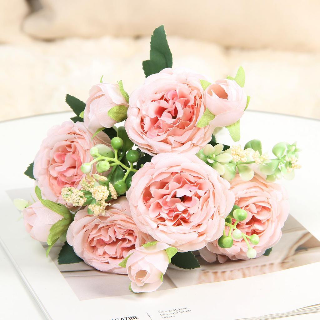 Artificial Persian Rose Bouquets - 5-Head Faux Roses for Home and Wedding Décor