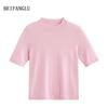 Northern Deer Women's Fine Wool Knit Short Sleeve T-Shirt with Half-High Collar