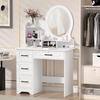 Makeup Desk with Mirror, Large Vanity Desk with Storage Shelves, 4 Drawers, Makeup Vanity Table with Light, Bedroom Dressing Table