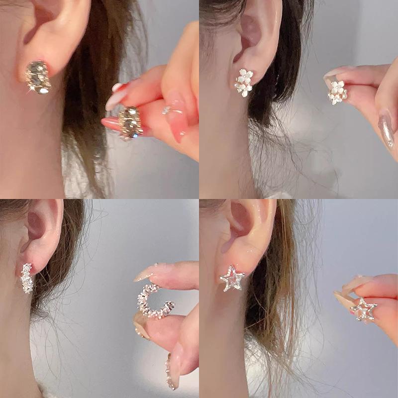 S925 Silver Needle Fairy Flower Earrings - Elegant Luxury 4-Piece Set for Women