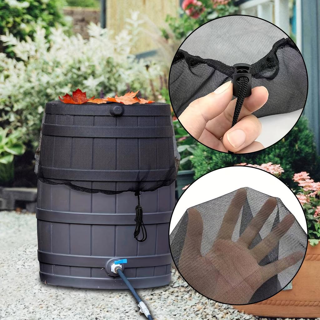 Adjustable Mesh Rain Barrel Filter Cover, Drawstring Blocks Leaves & Debris, for Outdoor Water Tanks & Garden Collection Barrels