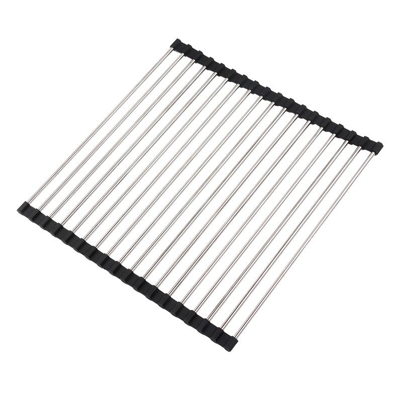 Foldable Stainless Steel Dish Drainer Roll Up Dish Drying Rack Shelf Kitchen Sink Holder Organizer Bowl Tableware Plate Storage