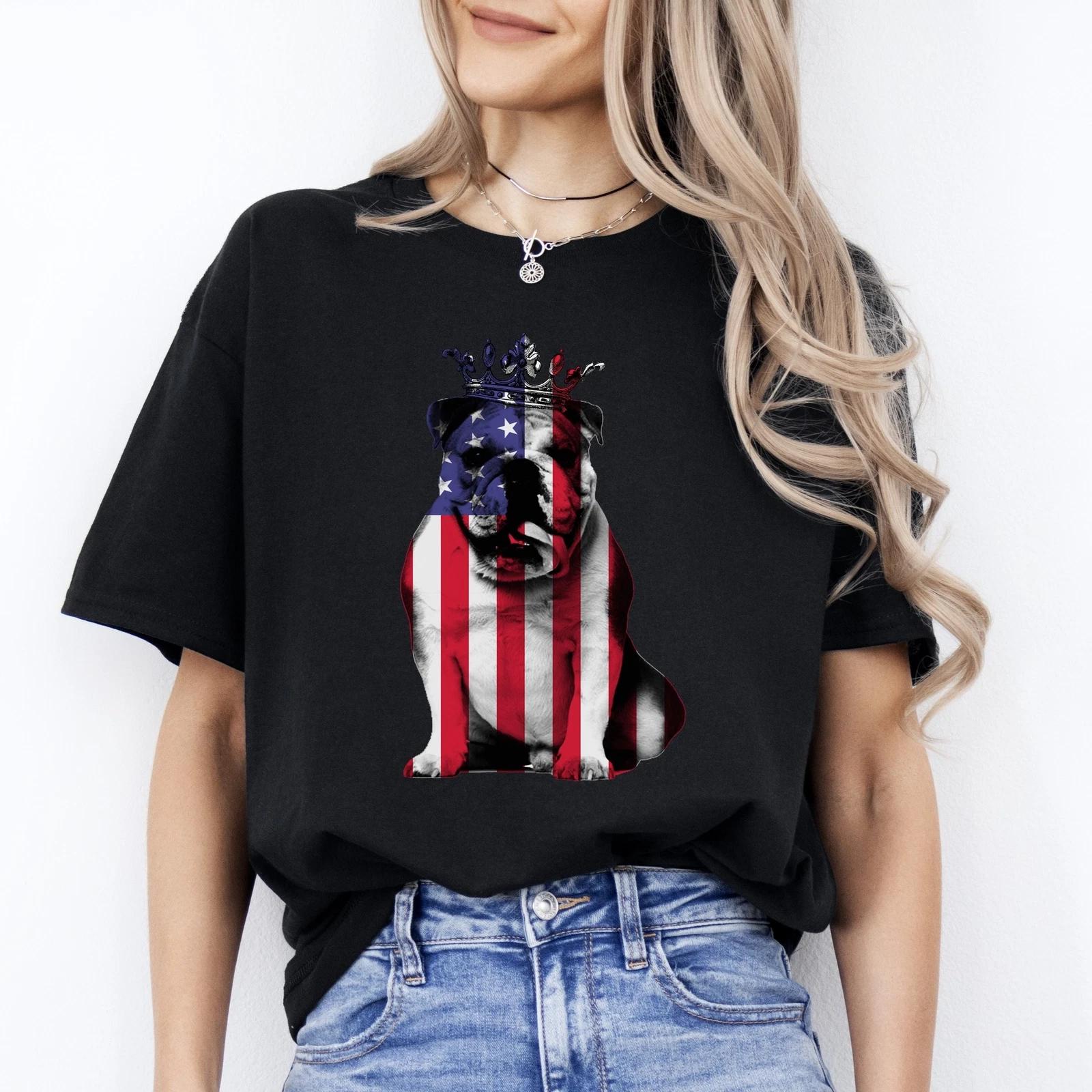 Dog Us Flag T-Shirt gift American Bulldog Dog mom Unisex tee Black Navy Dark Hea M