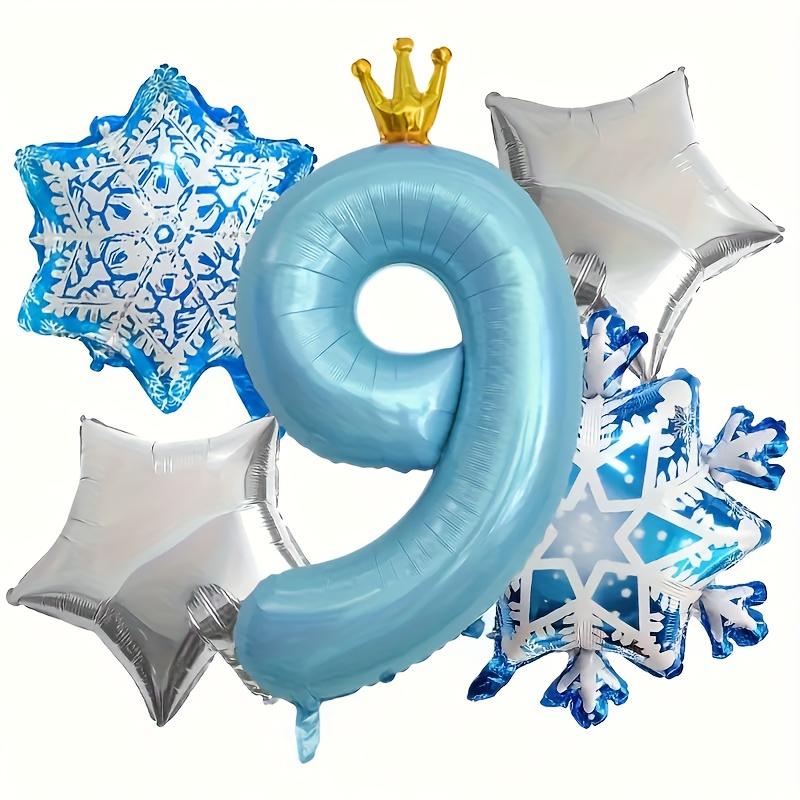 5/6Pcs SnowFlake Foil Balloons with 40inch Blue Crown Number Balloon for Princess Theme Birthday Party Decorats Baby Shower