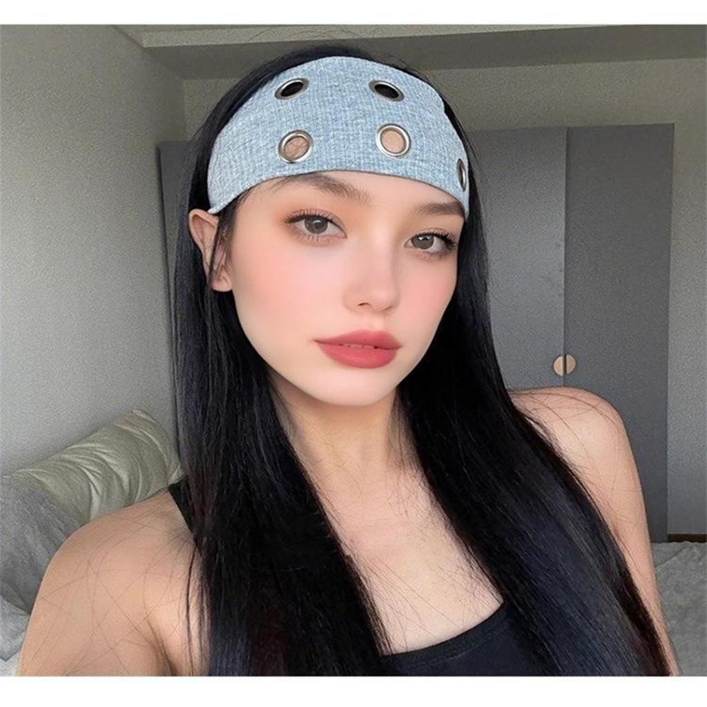 Fashion Ribbed Headbands with Metal Ring Details Stylish Stretch Hair Bands for Women Girls Casual Streetwear Hair Accessories