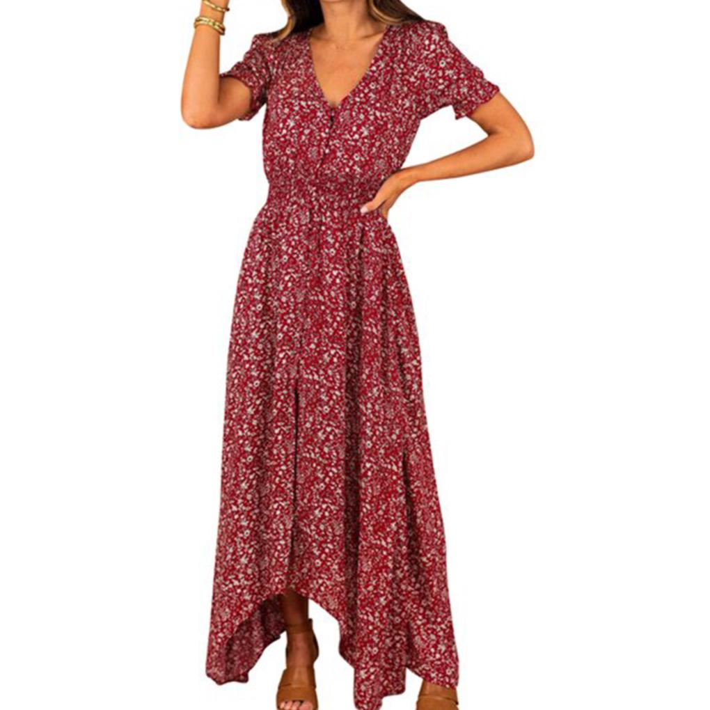 

Женское платье с принтом V-образный вырез короткий рукав платье макси xl