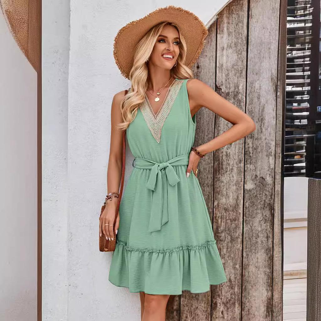 Solid Color Casual Loose Short Dresses for Women Fashion Summer Women's A-Line Midi Dress Elegant Vintage Female Dresses