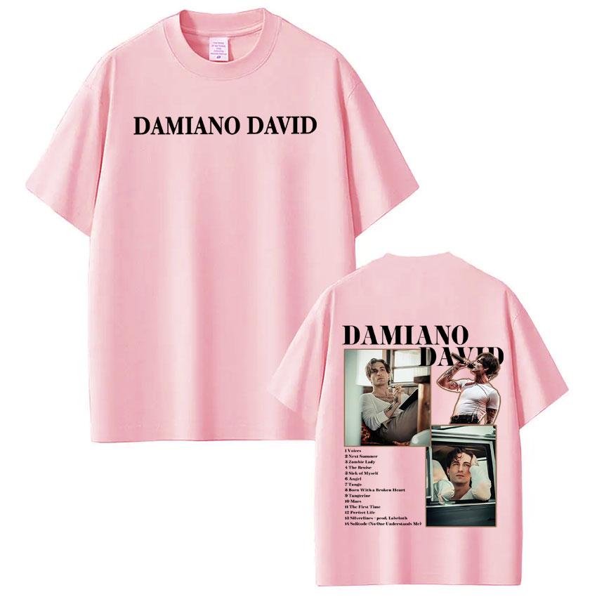 Damiano David Funny Little Fears World Tour Graphic T Shirt Men Women Highquality Clothing Tshirt Cotton Casual Loose Tshirts