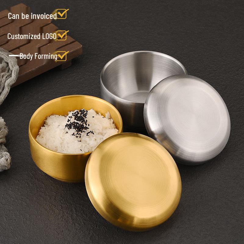 304 Stainless Steel Double-Layer Korean Rice and Soup Bowl with Lid for Kids