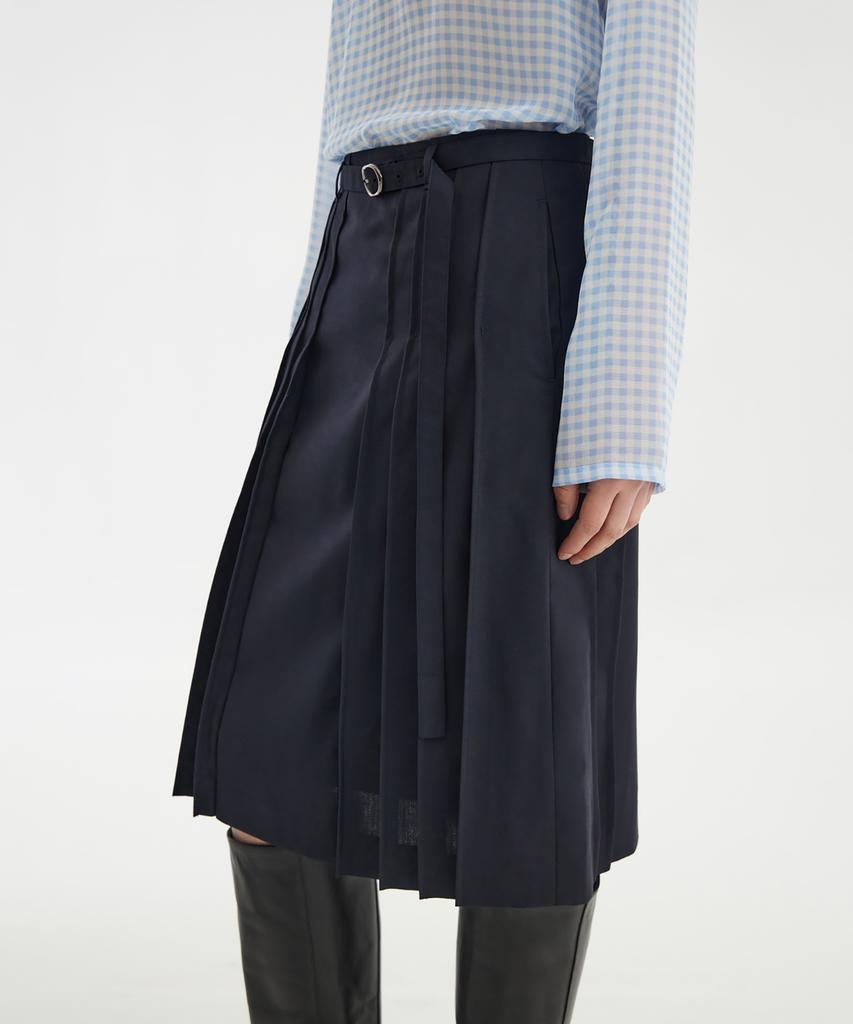 YOUTH Pleats Midi Skirt - Navy