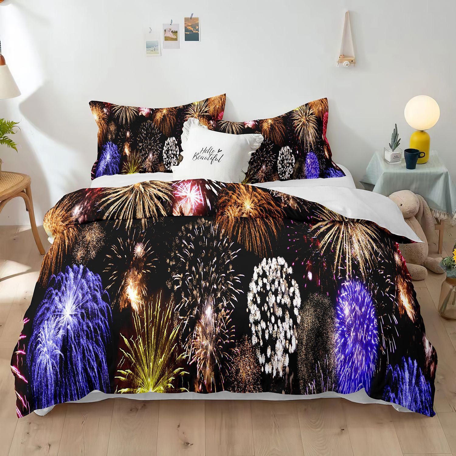 Синий фейерверк пододеяльник комплект 3D романтическая тема красивый городской ночной новогодний фестиваль аксессуары для детей подростков спальня декор 70x133cm 2pcs