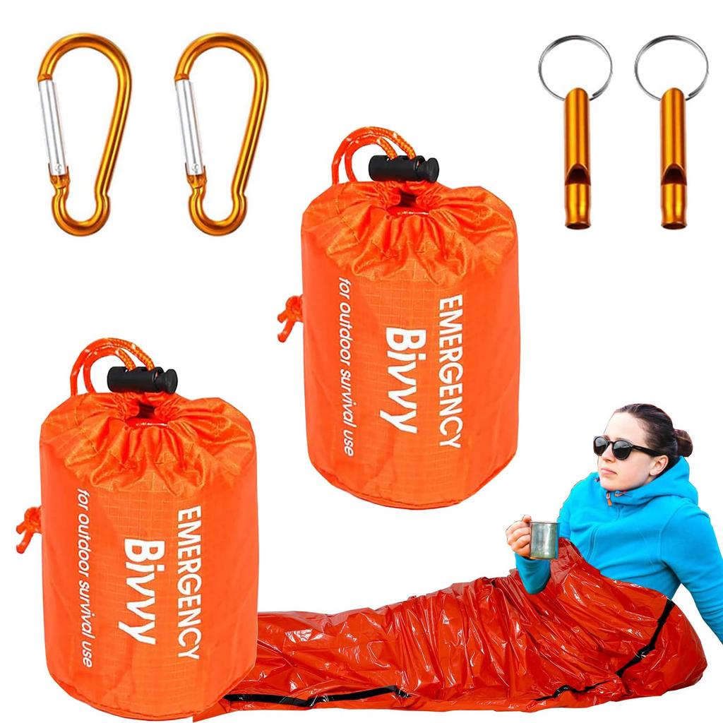 AQTAQ 2 Pieces Bibi Bag Blanket Emergency Survival Sleeping Bag Emergency Blanket Survival Equipment First Aid Rescue Blanket Heat Resistant Cold