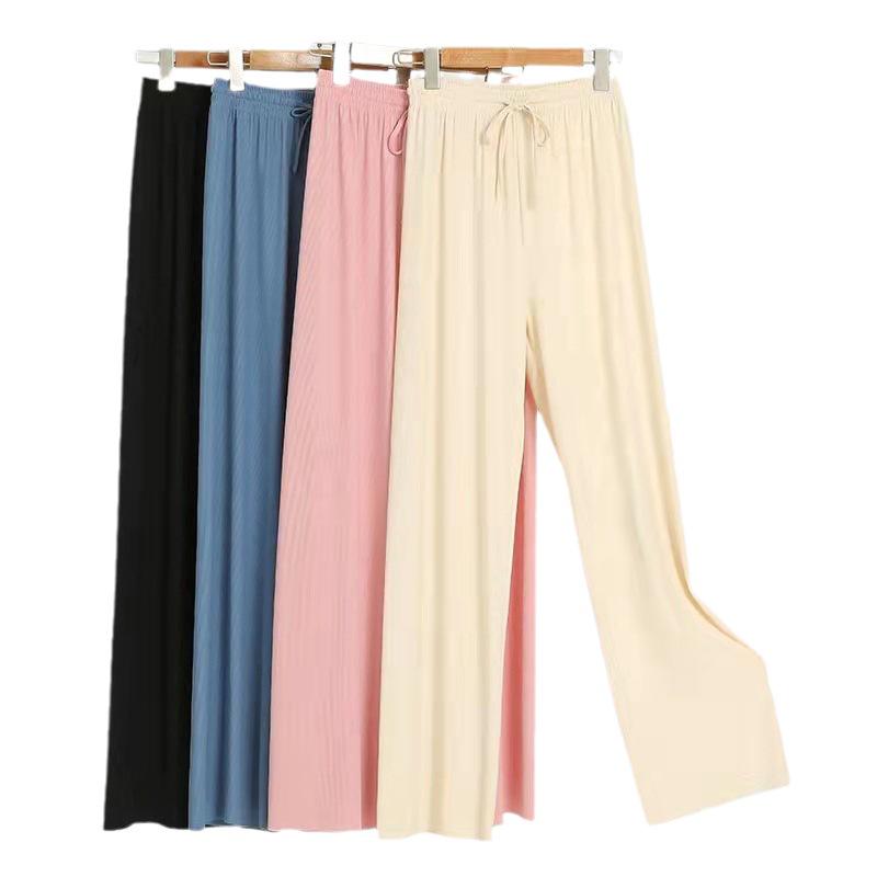 2025 Women's High Waist Wide Leg Ice Silk Pants - Spring/Summer Loose, Slimming, Floor-Length.