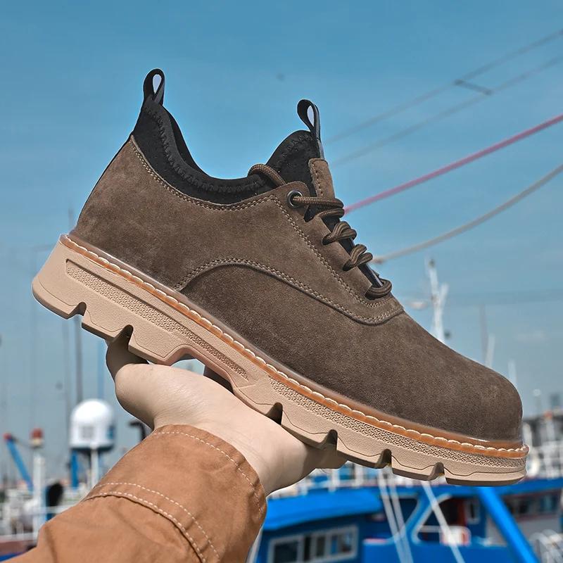 Fashion Luxury Brand Men Fashion Frosted Suede Leather Boots Lace Up Genuine Leather Ankle Boots High Top Casual Outdoor Walking Shoes