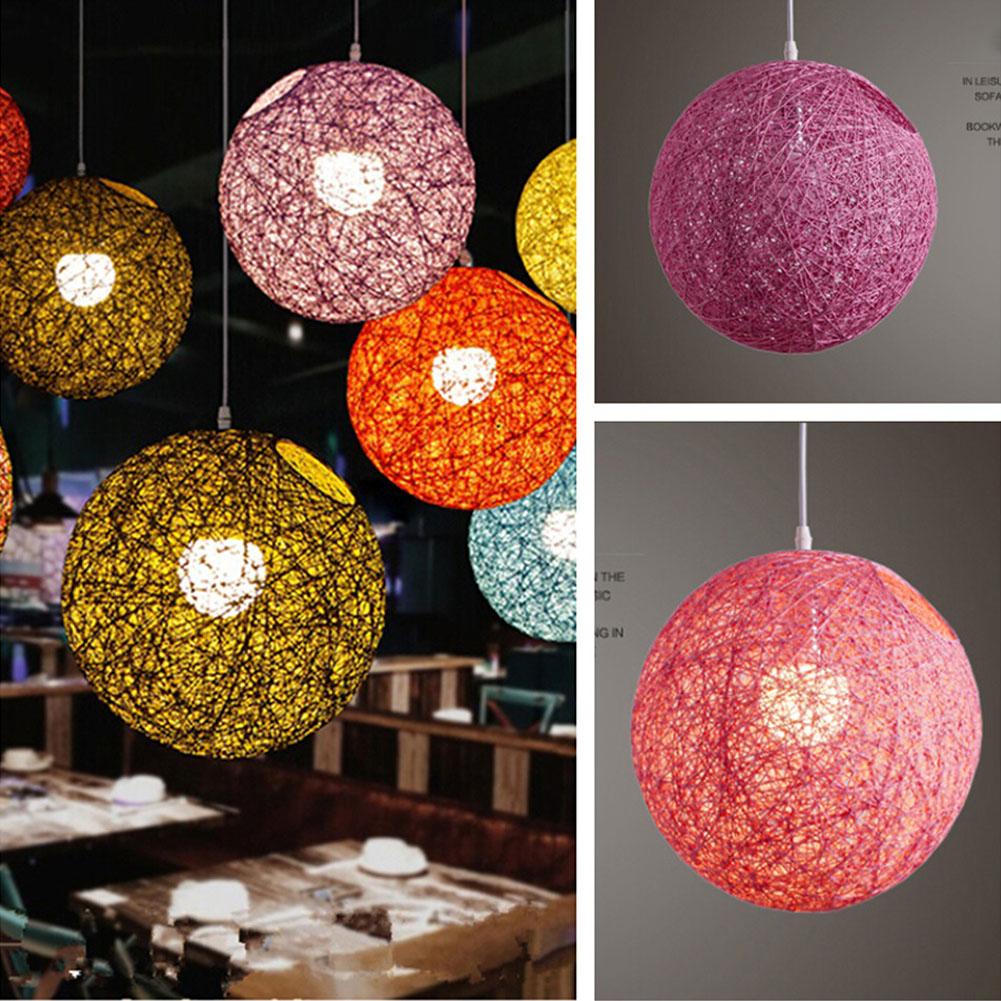 20cm Rattan Ball Lampshade Light Case Hanging Pendant (No Light Source) with E27 Suspension Wire & Round Sucking Disk