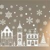 Christmas Window Decals 4Pcs Static Clings, White Town House Snowflake Glass Stickers, Line Drawing Film Reusable Xmas Holiday Decor for Home