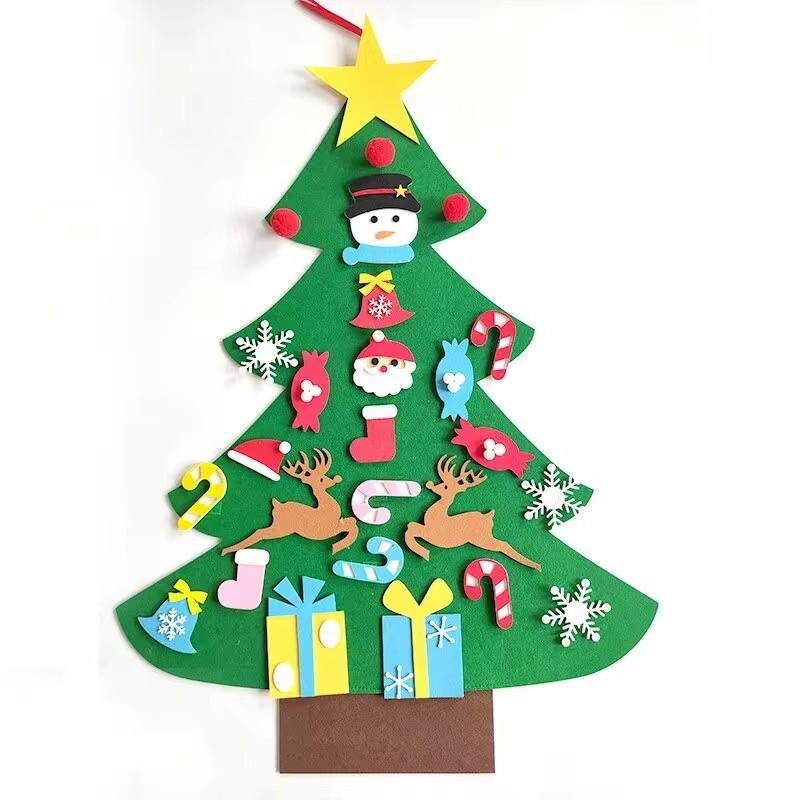 DIY Felt Christmas Tree Christmas Decoration for Home Navidad 2024 New Year Christmas Ornaments Santa Claus Xmas Kids Gifts