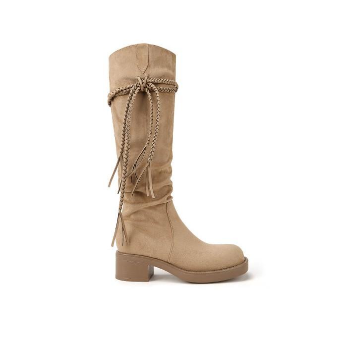 Spot second hair! Wasteland wind summer Maillard travel knight boots pile boots thick heel Martin boots women