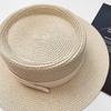 New Fashion Women Bow Flat Topped French Straw Hats Summer Wide Brim Vacation Sunshade Female Panama Hat UV Protection Beach Cap