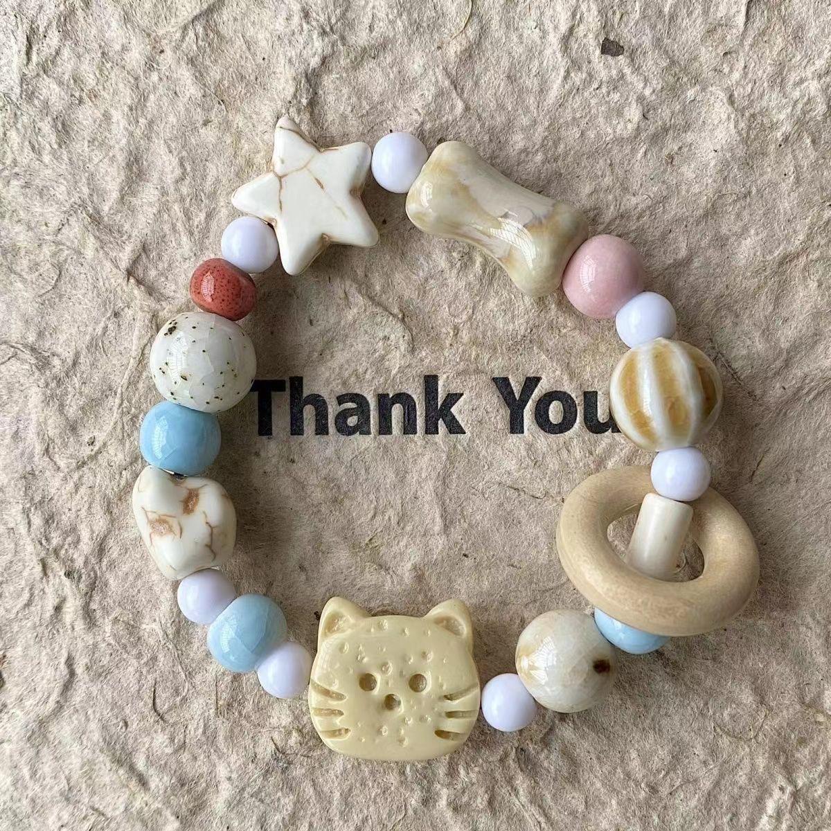 

Zhen Ceramic Bracelet Cookies Cat Bear Small Animal Unique Versatile Design Bracelet жёлтый
