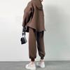 Women Solid Color Long Sleeve Hooded V Neck Hoodies Suit Autumn Winter Loose Top Wide Leg Pants