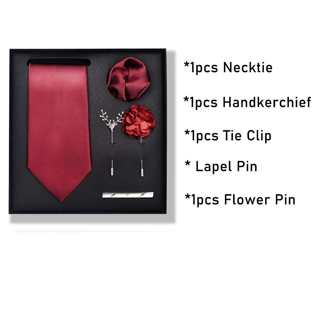 Paisley-Blumen-Krawatten-Geschenkset: Enthält Krawatte, Einstecktuch, Manschettenknöpfe, Ansteckblume und Krawattennadel in einer sechsteiligen Schachtel