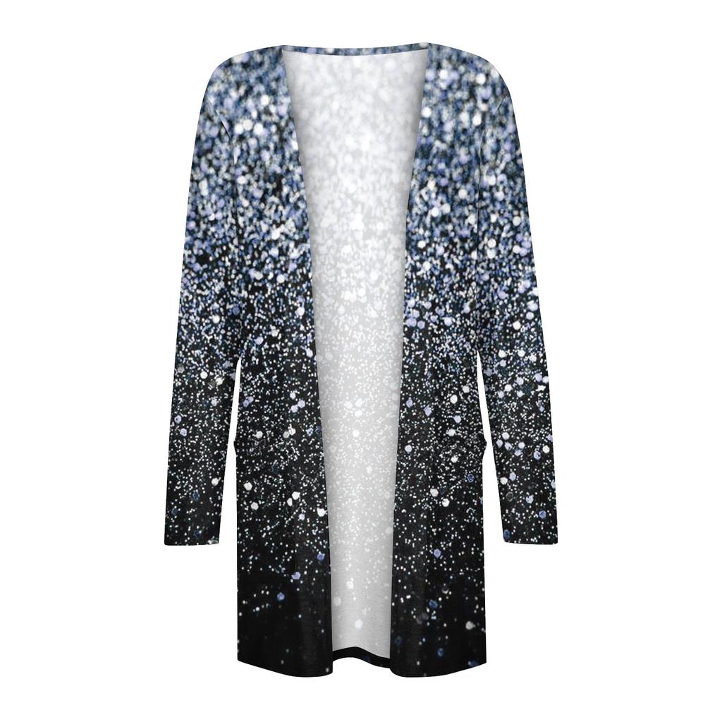 Damenmode, lässig, Retro, Blumenmuster, langärmelig, mittellange Strickjacke