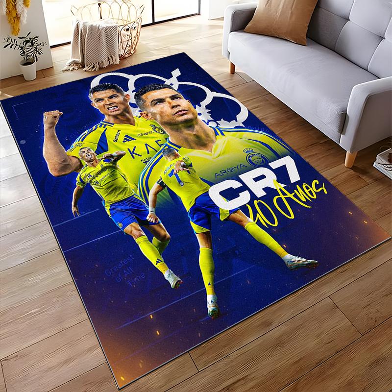 "CR7 Football Theme Yellow-Blue Non-slip rug suitable for living room and bedroom sofas"