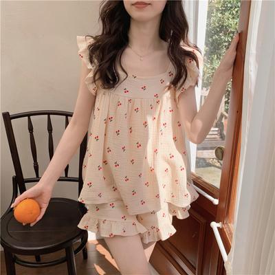 Summer Pajamas Loungewear Set Women's Summer Suspender Pajama Set Student Vest Shorts Foam Style Two-Piece Loungewear Set