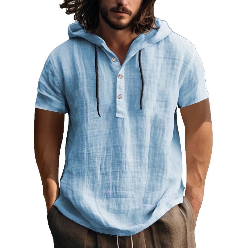 Linen Shirt Hooded Sweater Short-sleeved Hooded Spring and Summer Casual Men's Beach T-shirt