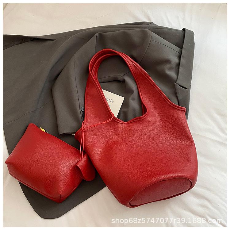 Popular underarm big bag women's 2025 new lychee pattern large capacity tote bag fashionable and versatile commuter shoulder bag