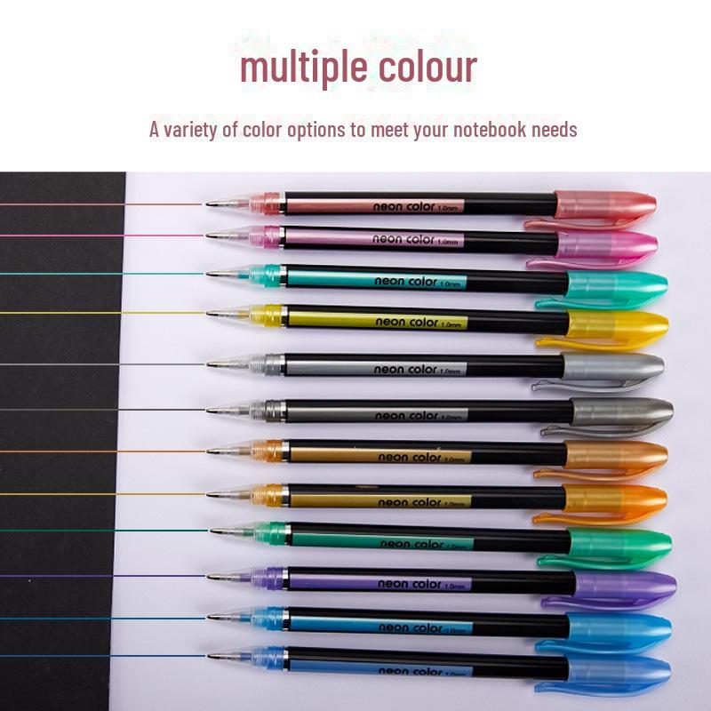 60-12pcs/set Fluorescent Gel Pens for Drawing and Handbooks, 1.0mm Tips - Ideal for Students and Classrooms.