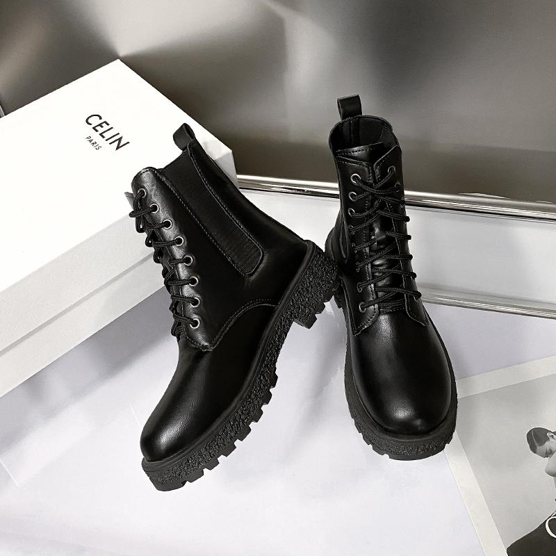 Nová Módní Ležérní Pohodlná Dámská Velká Velikost Jarní A Podzimní Britský Styl Silná Podrážka Černé Boty Všestranné