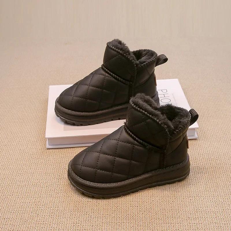 Winter Snow Boots Boys Add Velvet Thickened Cotton Thick Soft Soled Short Boots Girls Comfortable Solid Color Kids Shoes