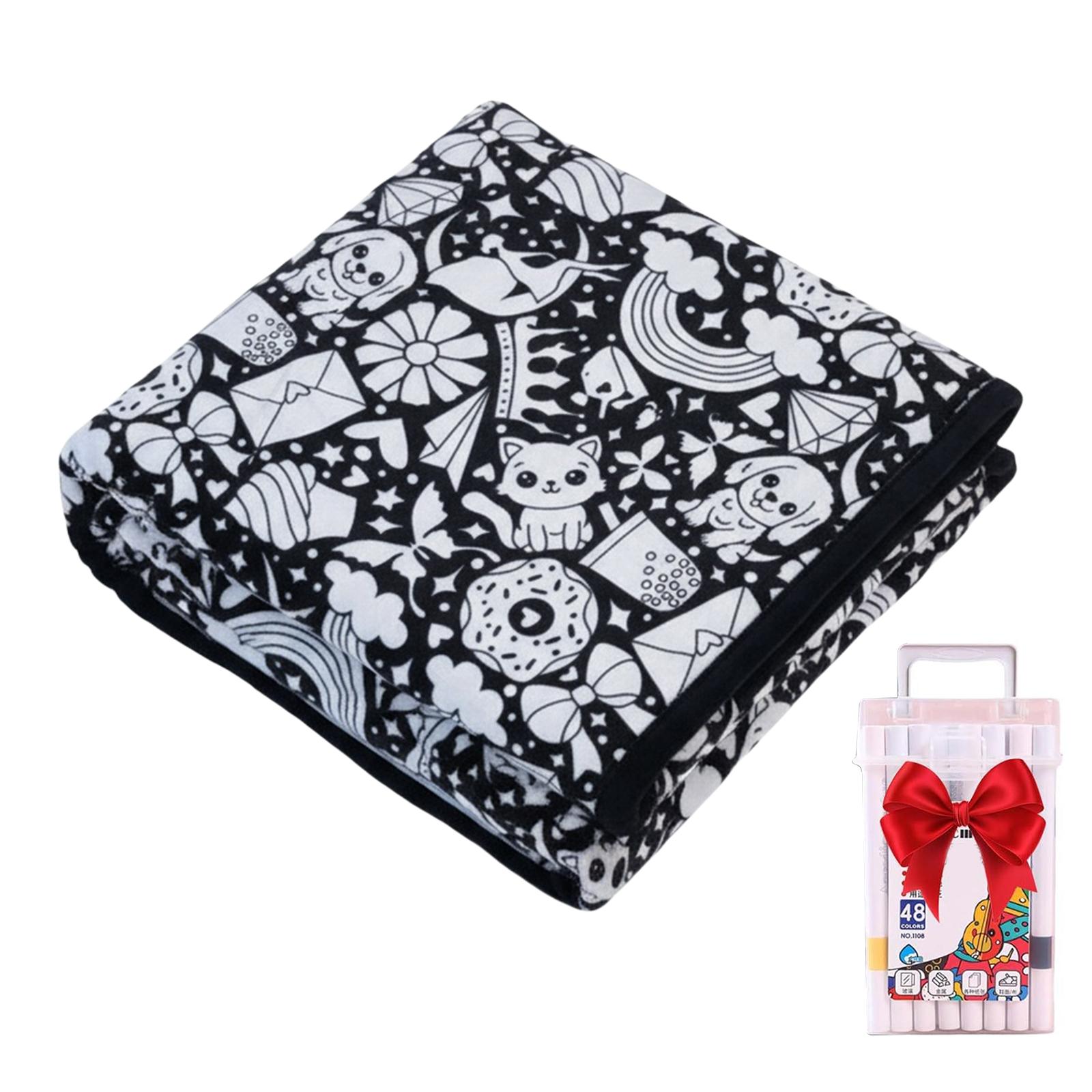 

DIY Coloring Blanket Washable Fuzzy Velvet Creative Art Project Painting Blanket for Holiday Arts Crafts Activity Party