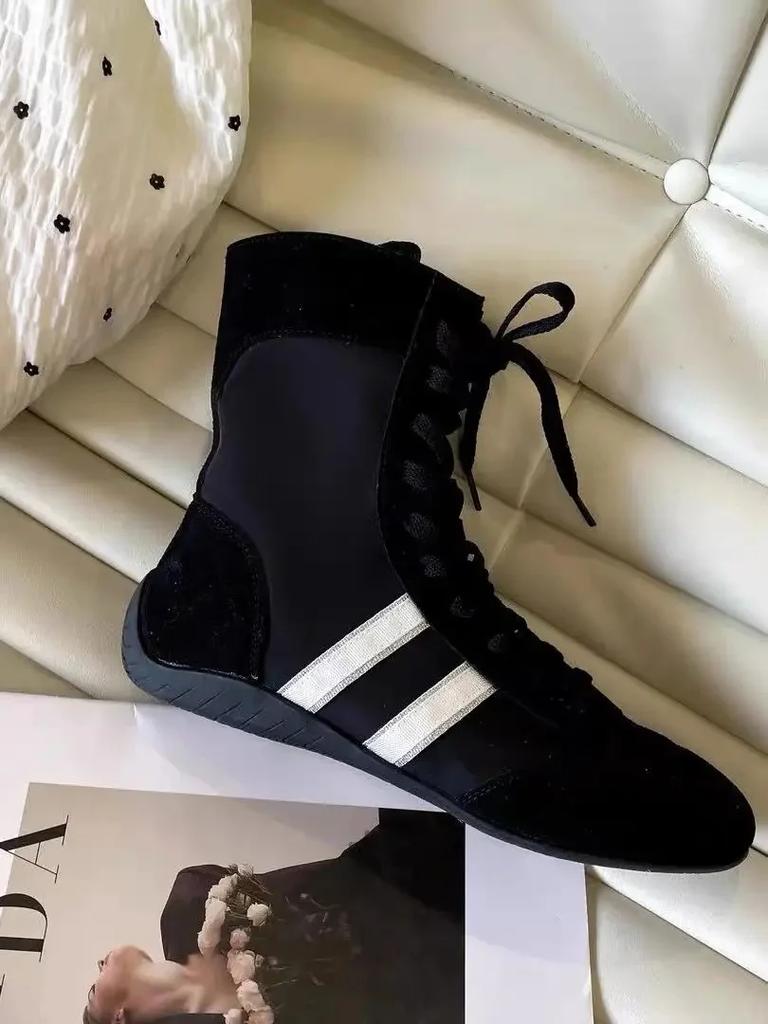 Lightweight Soft Bottom High Top Women's Dequn Shoes 2025 Summer New Style Ugly Cute Heightening Laced Color Block Sports Shoes