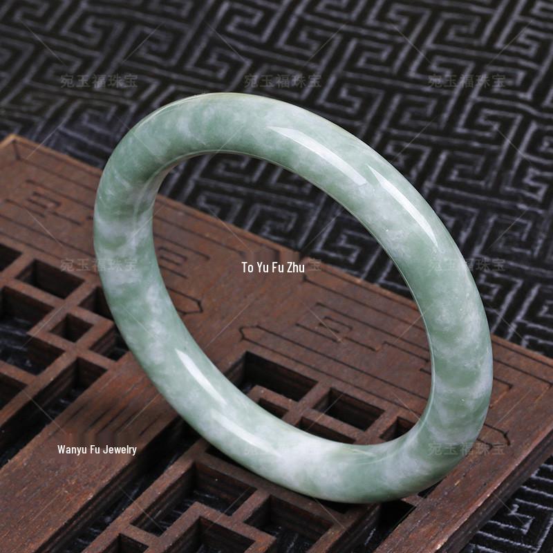 Guizhou Jade Light Green Floating Flower Thin Round Jadeite Bangle for Women