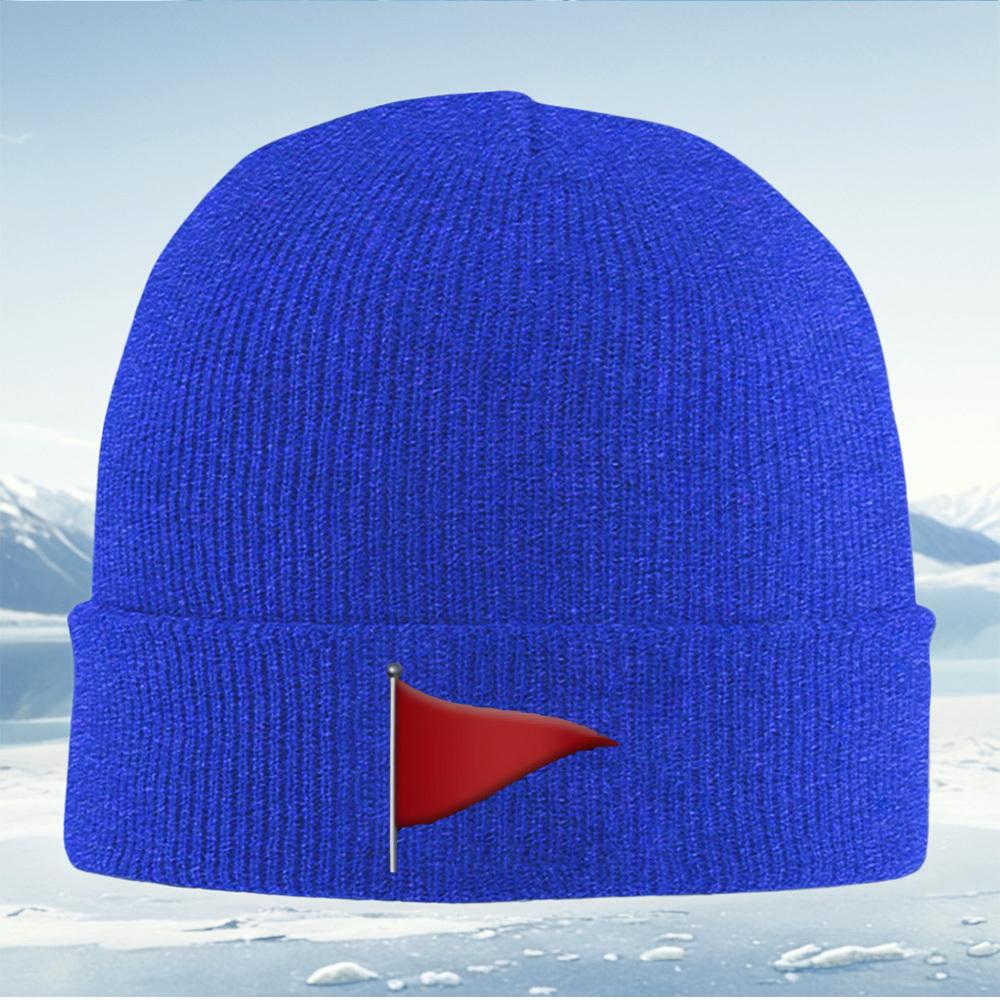 Red triangular flag waving black background Men Women Unisex Knitted Hat Beanie Pullover Cap Winter Thermal Warm Christmas Outdo