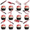 Halloween Cake Toppers – Bloody Knife & Cleaver Paper Flags for Spooky Party Cupcakes, Desserts, and Treats Decoration