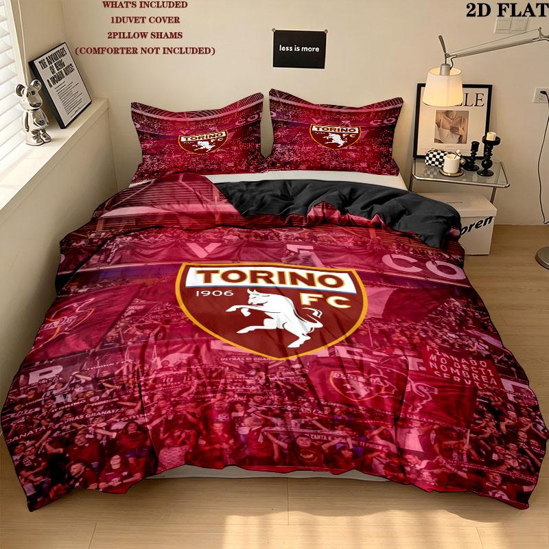 Torino Football Club Pattern Bedding uilt Set uilt Cover Pillowcase Home Decoration Birthday Gift (1 * duvet cover + 2 * pillowcase without core)