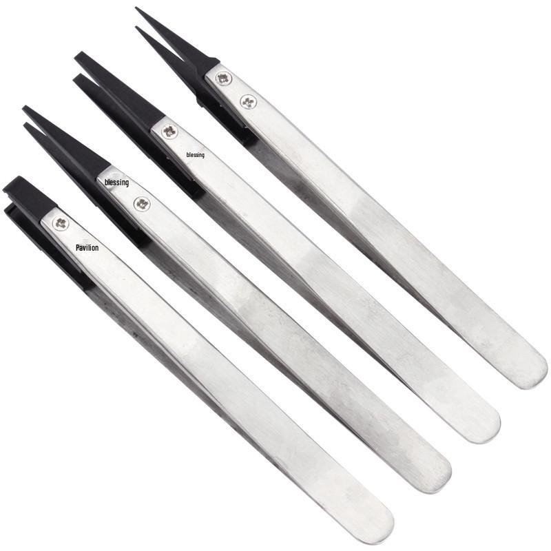High-Temperature Resistant Anti-Static Stainless Steel Tweezers with Replaceable Plastic Ceramic Heads for Electronic Repair