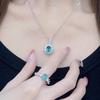 Trendy Engagement  Sterling Silver Rings / Necklace  Set for Women Wedding Party Emerald Stone Zircon Gift